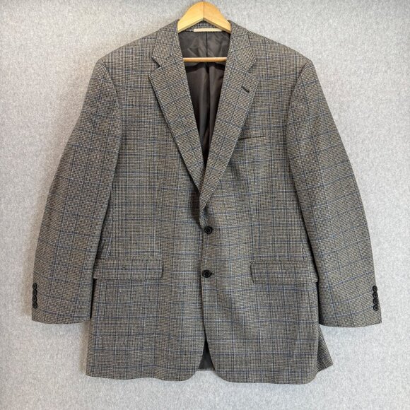 Burberry Mens 44L Blazer Kensington‎ Jacket Wool Sport Coat Gray Windowpane USA